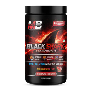 Muscle Berry Black Shark Advanced Pre-Workout Formula – Extreme Energy, Muscle Pump & Focus Booster | Melon Pump Fuel | 300g