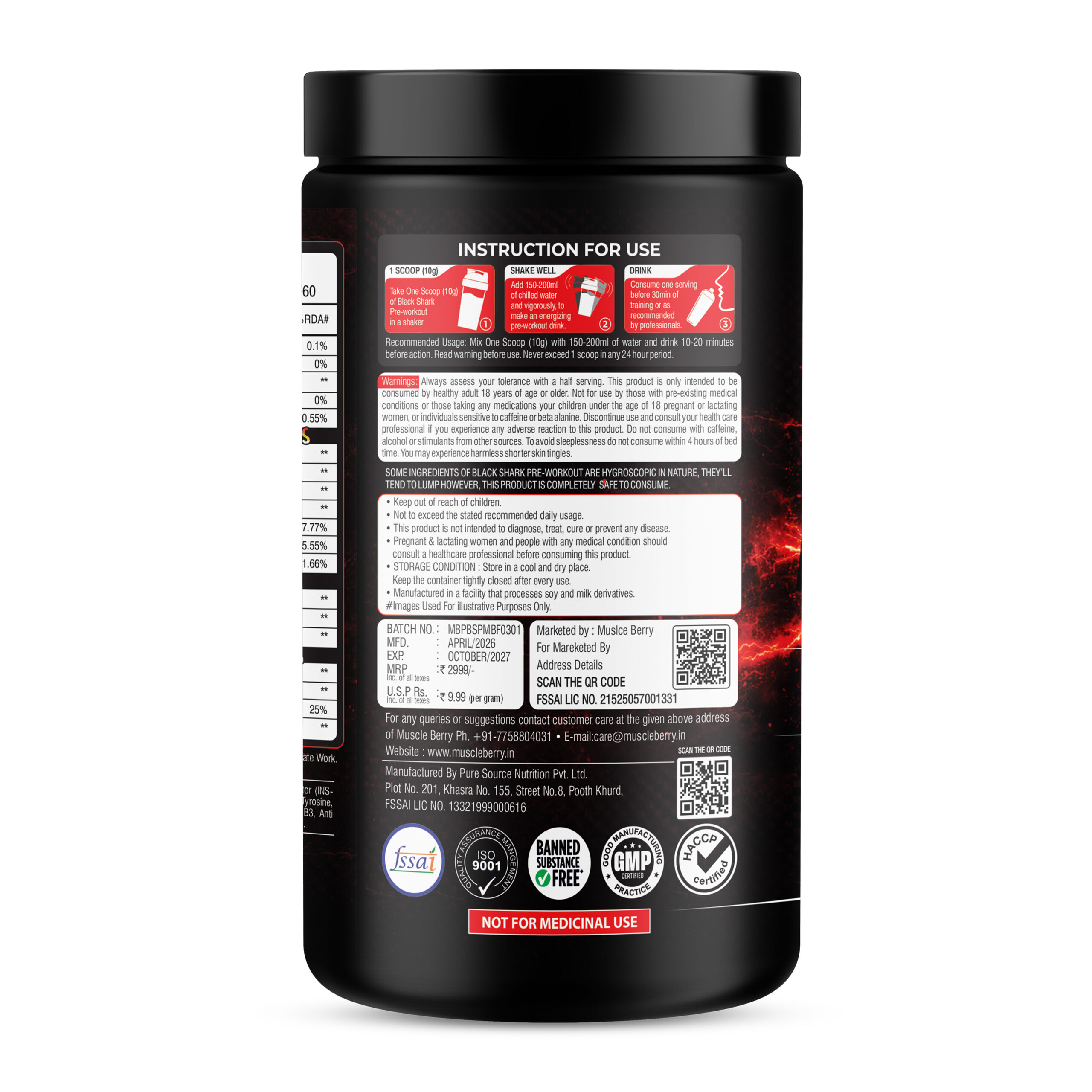 Muscle Berry Black Shark Advanced Pre-Workout Formula – Energy, Pump & Focus Booster | Mix Berry Fusion | 300g - Image 4